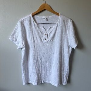 Coral Bay white cotton gauze short sleeve Henley